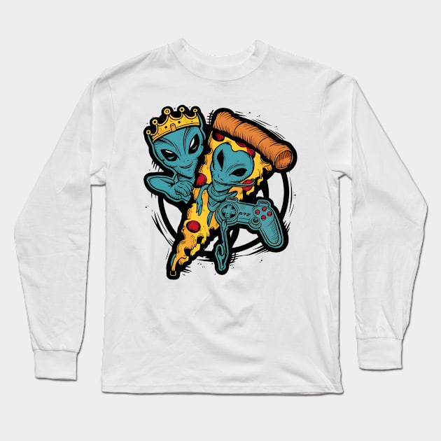 Alien Pizza Long Sleeve T-Shirt by Inktopolis